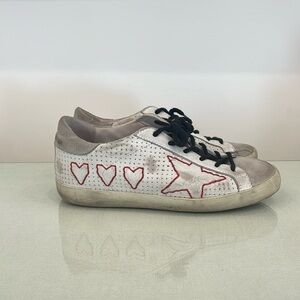Golden Goose White w/ Red Stitch Heart and Star Superstar